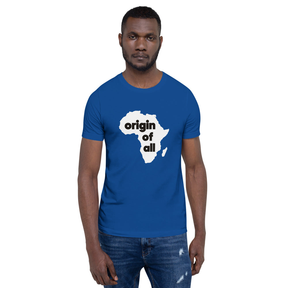 "Origin of All" White Print Unisex T-Shirt