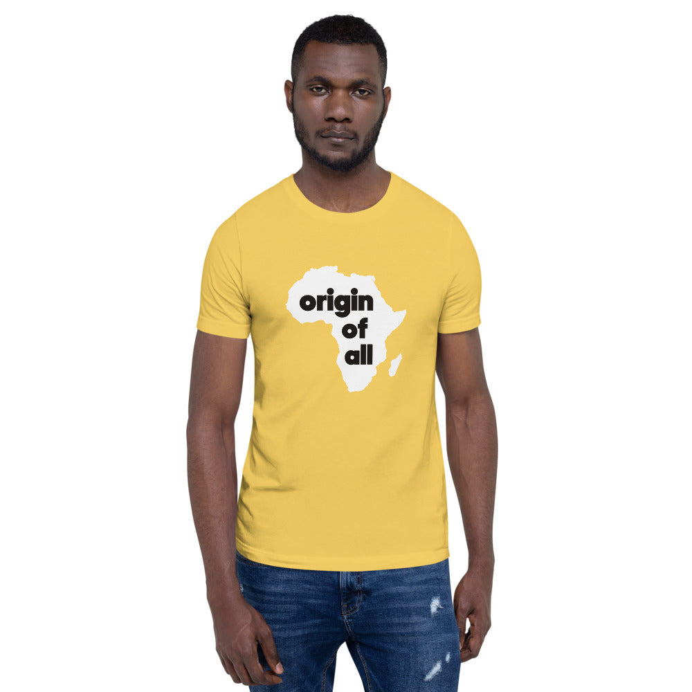 "Origin of All" White Print Unisex T-Shirt